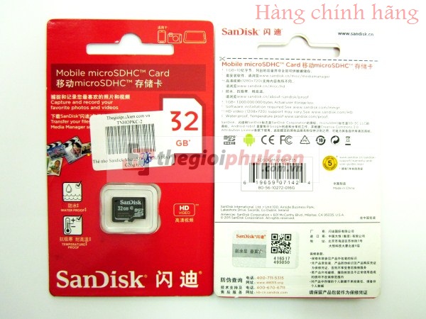 Thẻ nhớ SanDisk MicroSDHC 32G class 4 ( Full Box ) công ty